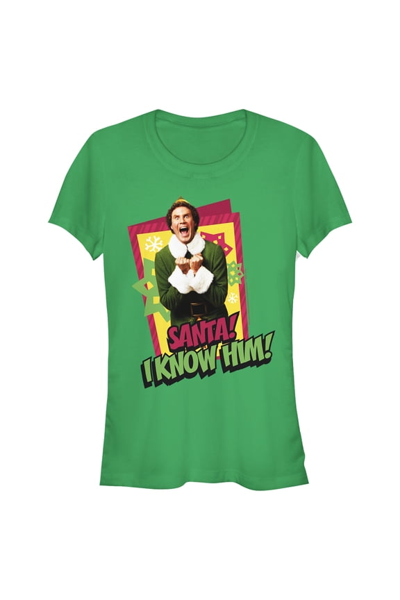 Junior's Elf Santa I Know Him Quote Graphic Tee Kelly Green Large
