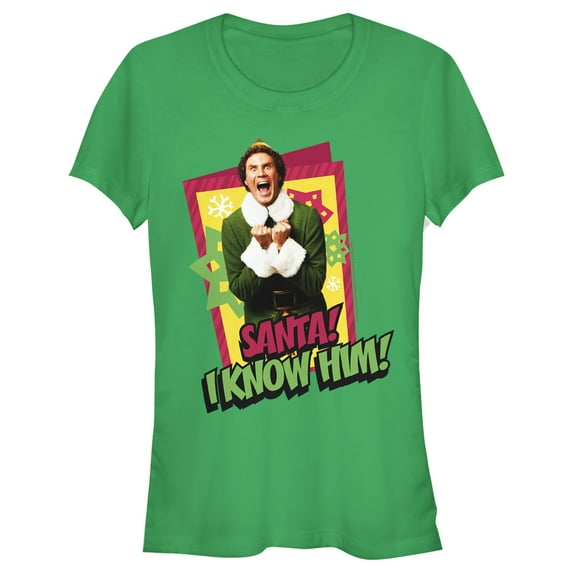 Junior's Elf Santa I Know Him Quote Graphic Tee Kelly Green Small