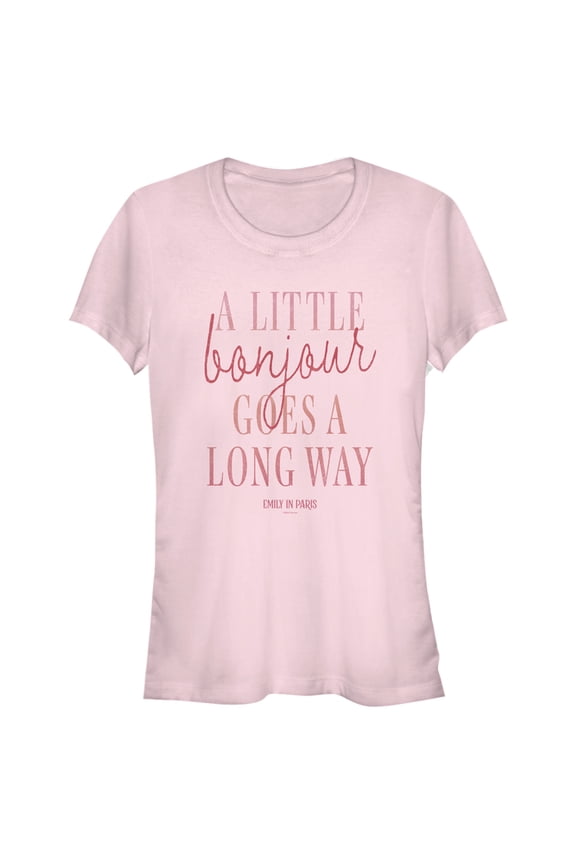 Junior's Emily in Paris A Little Bonjour Goes a Long Way Graphic Tee Light Pink Small