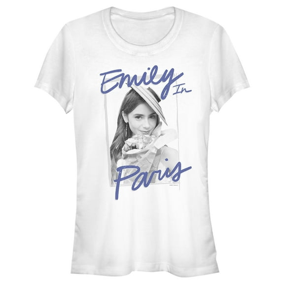 Junior's Emily in Paris Black and White Photo Frame Graphic Tee White Medium