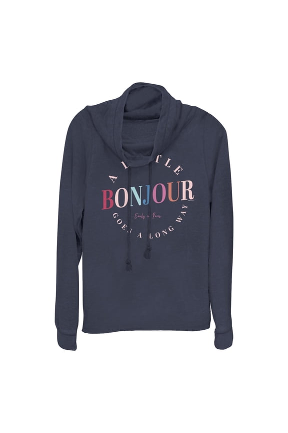 Junior's Emily in Paris Bonjour Goes a Long Way Cowl Neck Sweatshirt