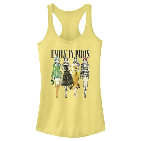 Junior's Emily in Paris Fashion Sketches Racerback Tank Top Banana X Large