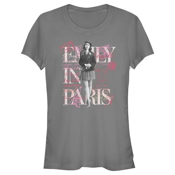 Junior's Emily in Paris Sketch Collage Graphic Tee Charcoal Medium