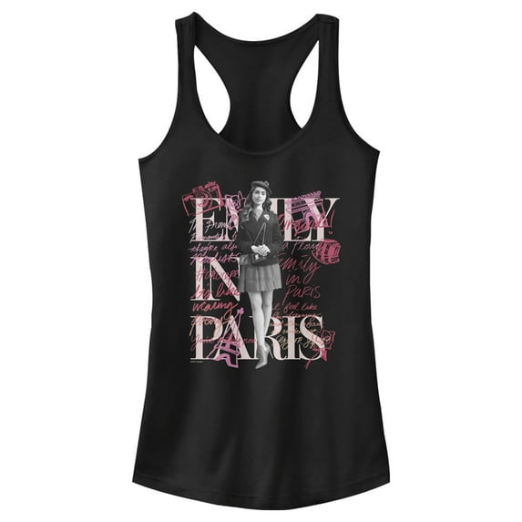 Junior's Emily in Paris Sketch Collage Racerback Tank Top Black / 1 X Small