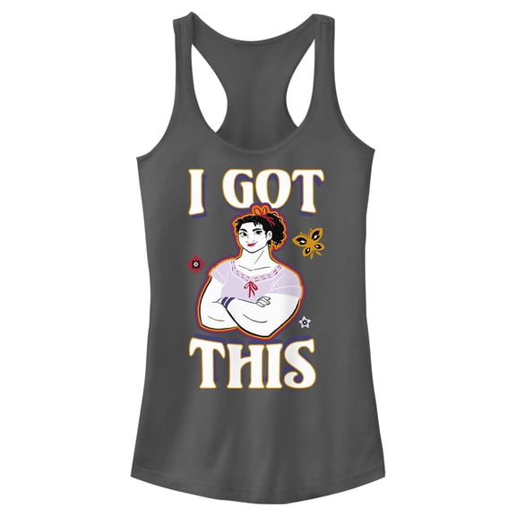Junior's Encanto Luisa I Got This Motto with Butterfly Racerback Tank Top Charcoal Small
