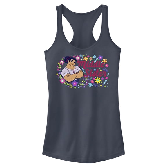Junior's Encanto Luisa Middle Sister with Flower Racerback Tank Top Indigo X Large