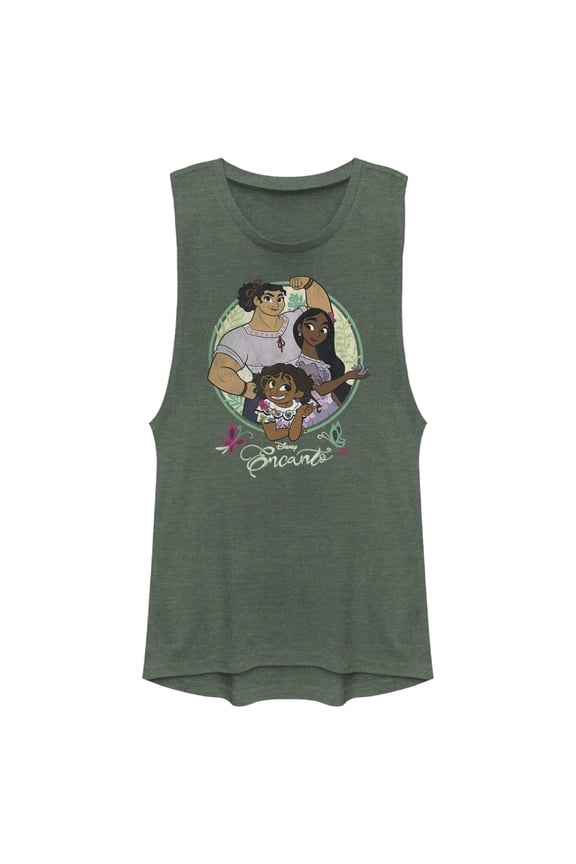Junior's Encanto Mirabel, Isabela & Luisa Magical Sisters Festival Muscle Graphic Tee Pine Green Heather X Small
