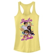 Juniors Encanto Mirabel, Luisa and Isabela Familia es Todo Racerback Tank Top Banana 2X Large