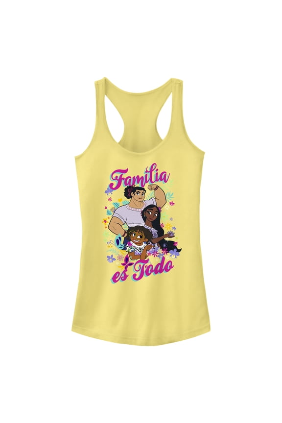 Junior's Encanto Mirabel, Luisa and Isabela Familia es Todo Racerback Tank Top Banana 2X Large