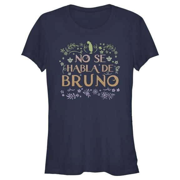 Junior's Encanto No Se Habla De Bruno Tropical Floral Leaves  Graphic Tee Navy Blue X Large