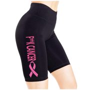KOYOTEE Junior's F**k Cancer Pink Ribbon V584 Black Biker Shorts Leggings One Size + (XL-3XL)