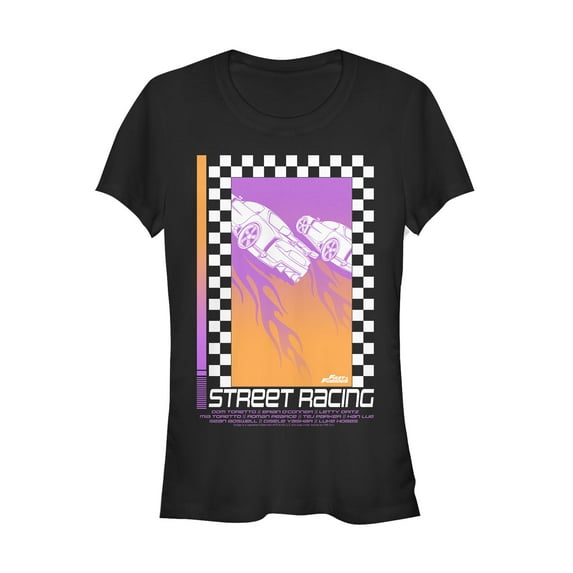 Junior's Fast & Furious Retro Street Racing Poster Graphic Tee Black Medium