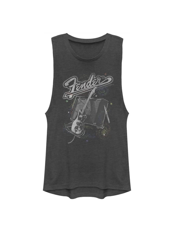 Junior's Fender Celestial Amp Logo Festival Muscle Graphic Tee Charcoal X Small