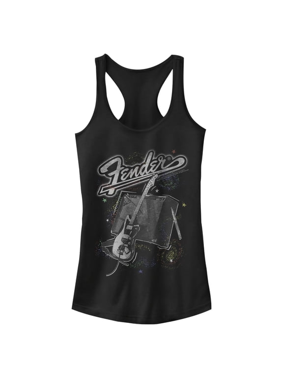 Junior's Fender Celestial Amp Logo Racerback Tank Top Black Medium