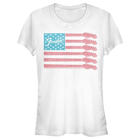 Junior's Fender Guitar Flag Logo  Graphic Tee White Large