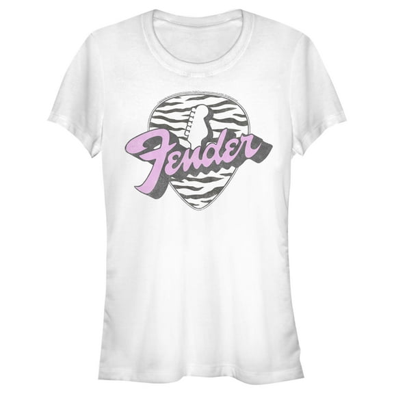 Junior's Fender Tiger Print Guitar Pick Logo  Graphic Tee White 2X Large