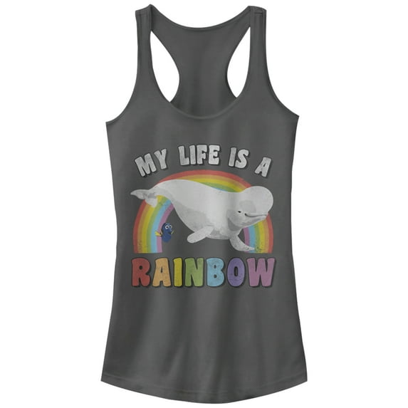 Junior's Finding Dory Bailey Rainbow Life Racerback Tank Top Charcoal 2X Large