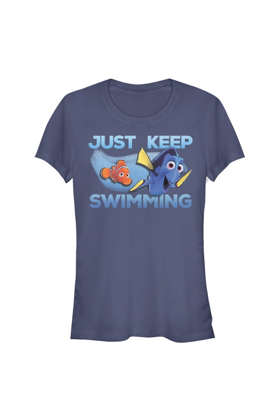 Junior's Finding Dory Just Keep Swimming Current Graphic Tee Navy Blue Small