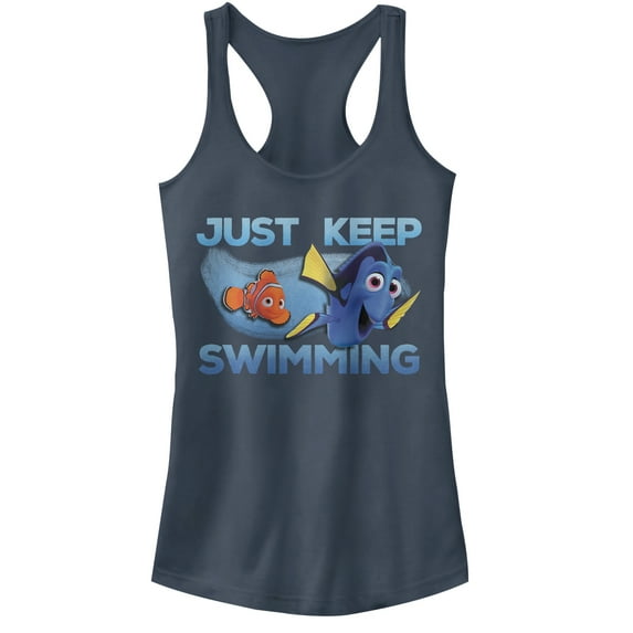 Junior's Finding Dory Just Keep Swimming Current Racerback Tank Top Indigo Small