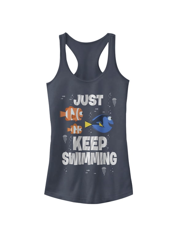 Junior's Finding Dory Just Keep Swimming Racerback Tank Top Indigo Medium