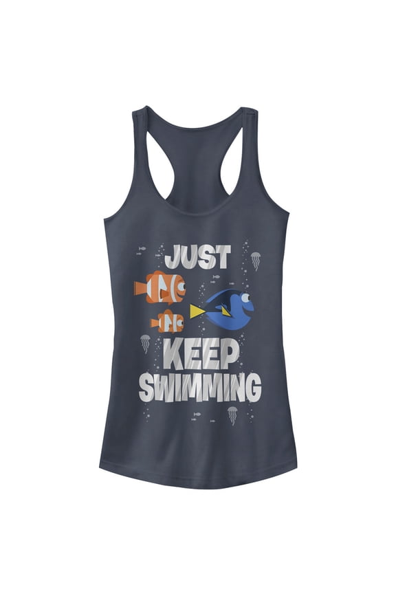 Junior's Finding Dory Just Keep Swimming  Racerback Tank Top Indigo Small