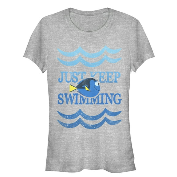 Junior's Finding Dory Keep Swimming Waves  Graphic Tee Athletic Heather X Large