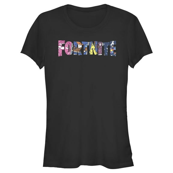 Junior's Fortnite Classic Logo Character Fill  Graphic Tee Black X Large