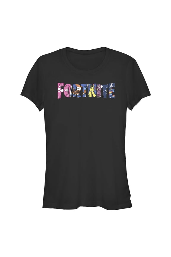 Junior's Fortnite Classic Logo Character Fill  Graphic Tee Black X Large