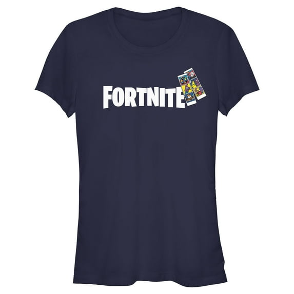 Junior's Fortnite Classic Logo Photo Strip Graphic Tee Navy Blue Large
