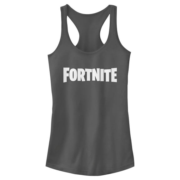 Junior's Fortnite Classic White Logo  Racerback Tank Top Charcoal Medium