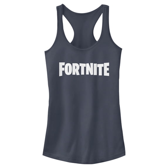 Junior's Fortnite Classic White Logo Racerback Tank Top Indigo X Large