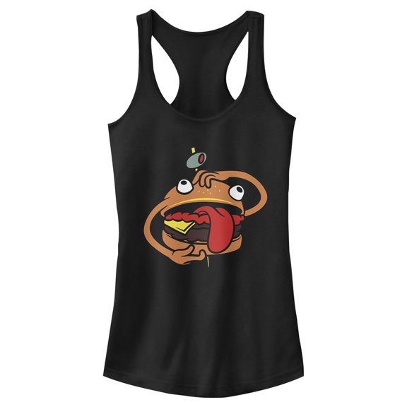 Junior's Fortnite Durr Burger Racerback Tank Top Black X Large