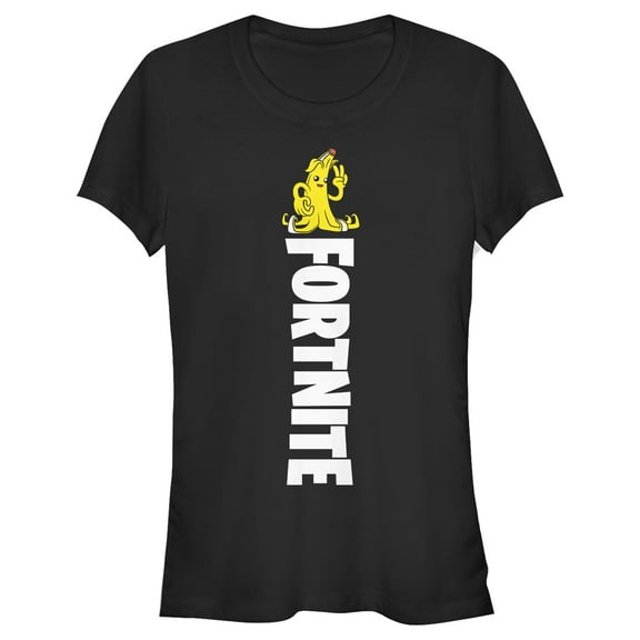 Junior's Fortnite Peely Peace Sign Logo  Graphic Tee Black Large