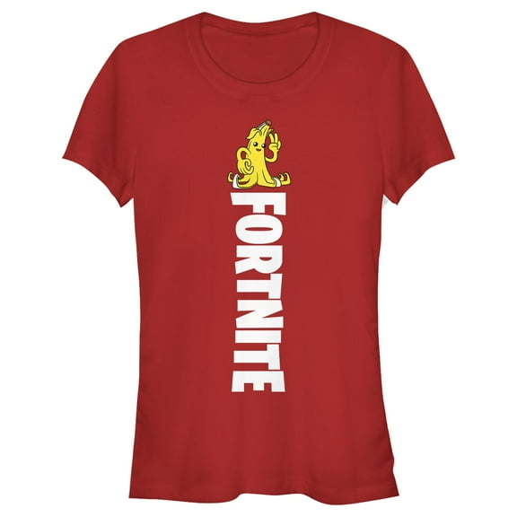 Junior's Fortnite Peely Peace Sign Logo Graphic Tee Red Large