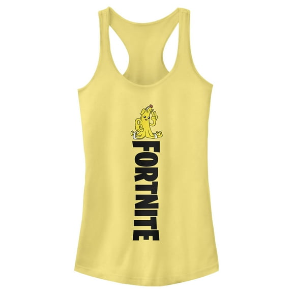 Junior's Fortnite Peely Peace Sign Vertical Logo  Racerback Tank Top Banana Medium