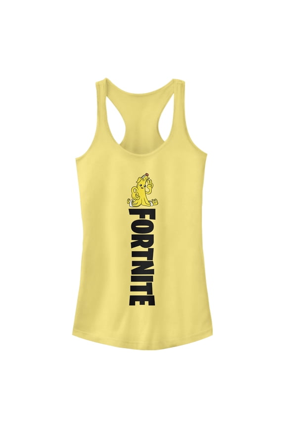 Junior's Fortnite Peely Peace Sign Vertical Logo Racerback Tank Top Banana Medium