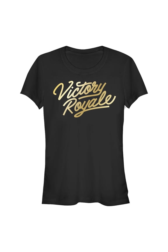Junior's Fortnite Victory Royale Gold Script  Graphic Tee Black Medium