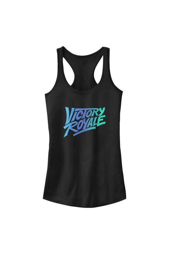 Junior's Fortnite Victory Royale Gradient Logo Racerback Tank Top Black Large