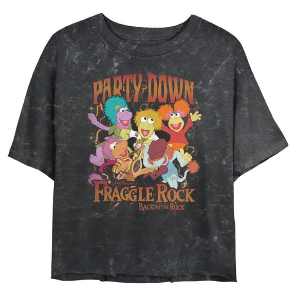 Junior's Fraggle Rock Retro Party Down Graphic Crop T-Shirt