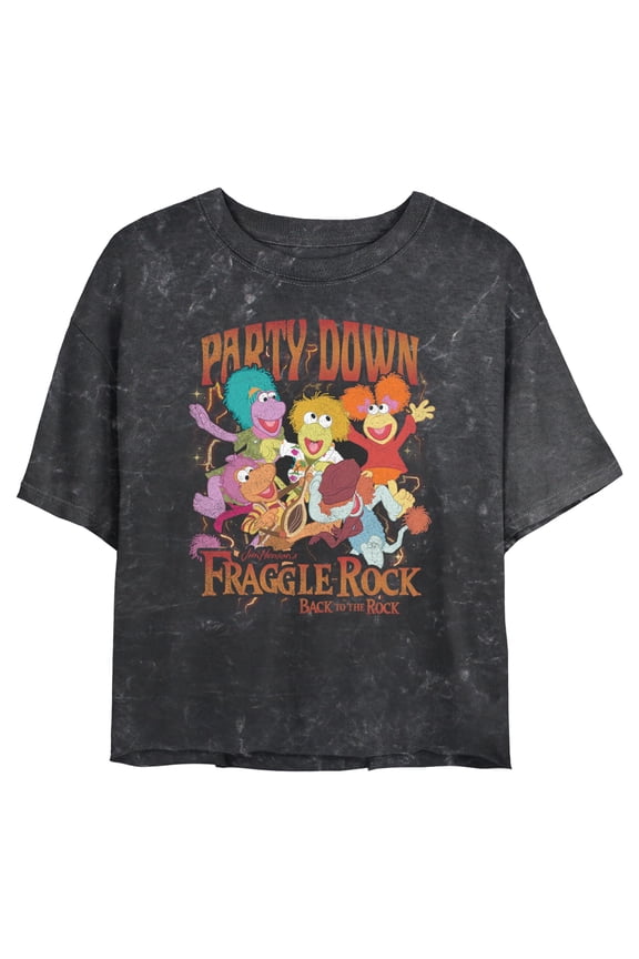 Junior's Fraggle Rock Retro Party Down Graphic Crop T-Shirt