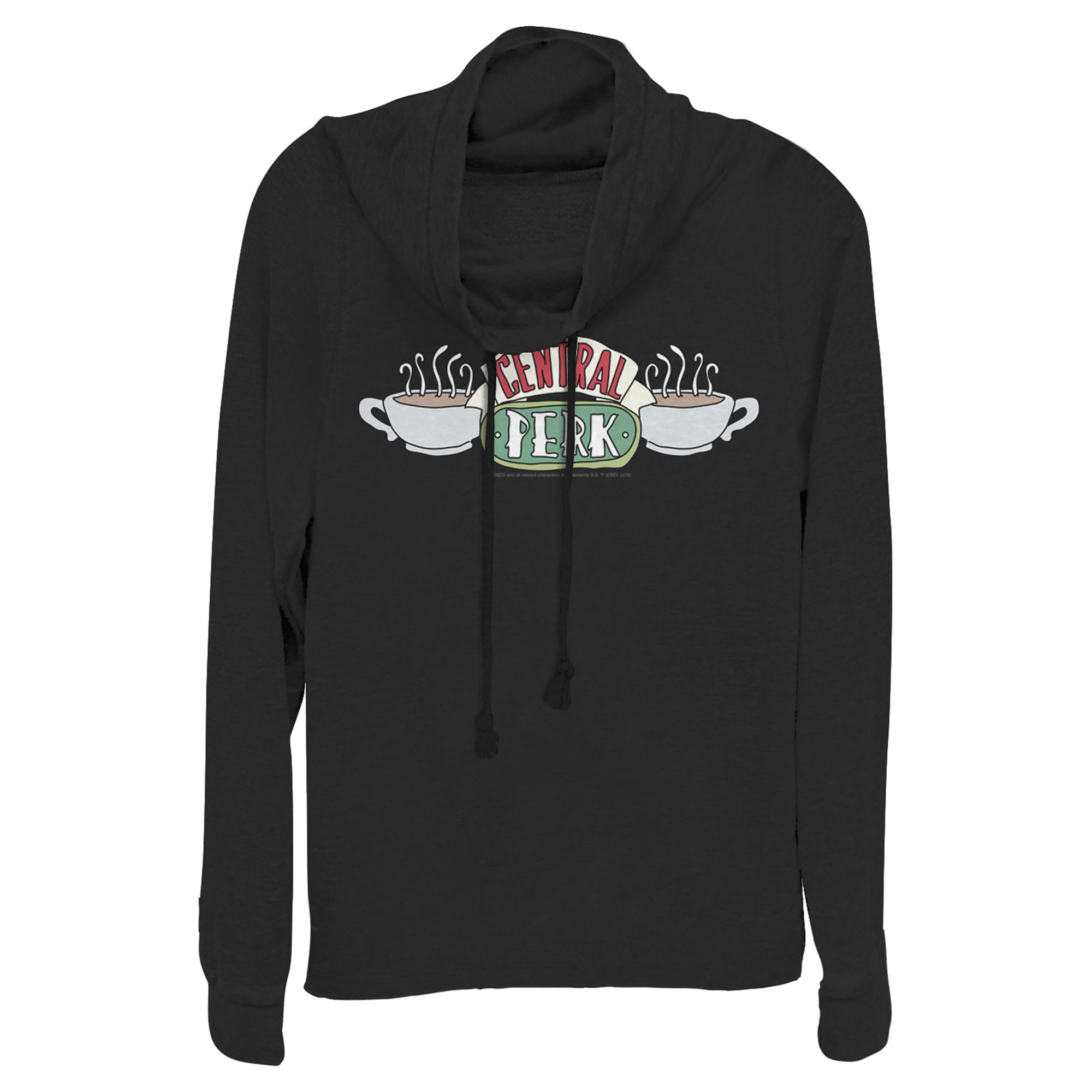 Junior s Friends Classic Central Perk Logo Cowl Neck Sweatshirt Black Large