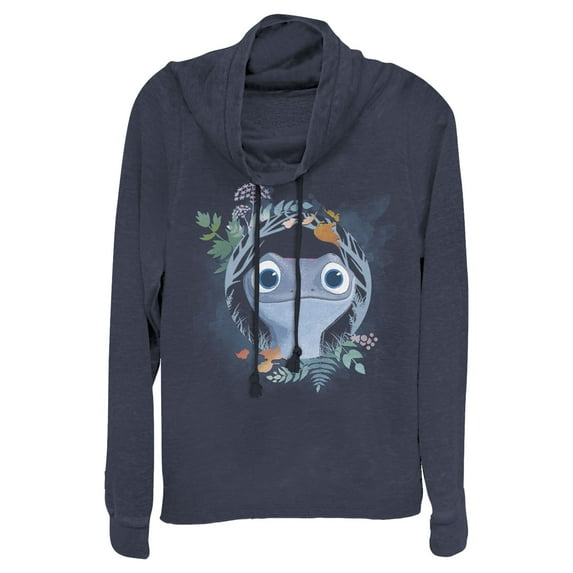 Junior's Frozen 2 Bruni The Salamander Watercolor Portrait Cowl Neck Sweatshirt Navy Blue Medium