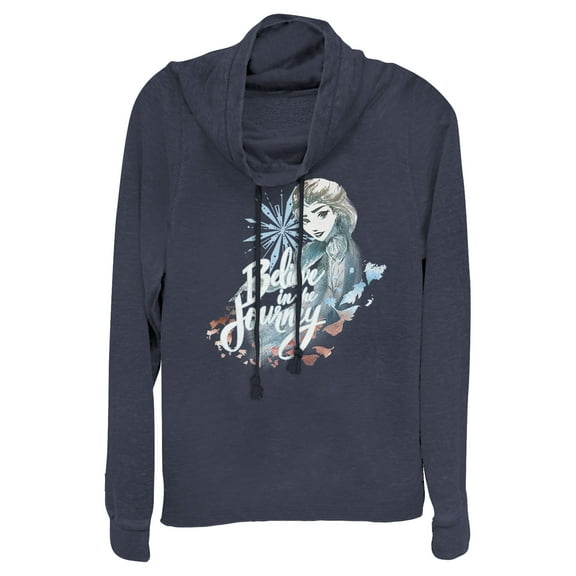 Junior's Frozen 2 Elsa Believe Watercolor  Cowl Neck Sweatshirt Navy Blue 2X Large