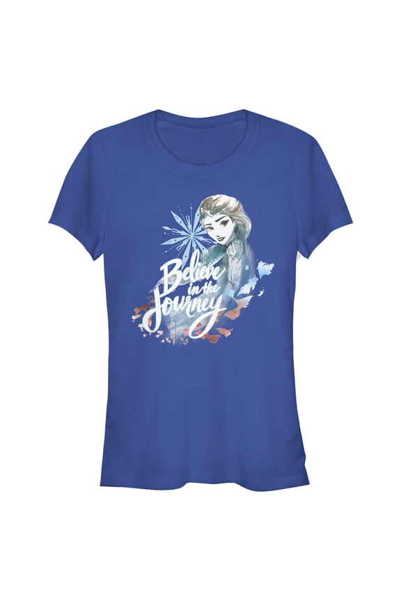 Junior's Frozen 2 Elsa Believe Watercolor Graphic Tee Royal Blue Large