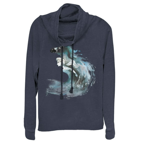 Junior's Frozen 2 Elsa Horse Water Spirit Cowl Neck Sweatshirt Navy Blue 2X Large