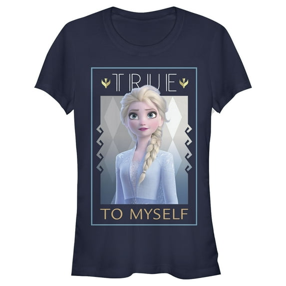 Junior's Frozen 2 Elsa True To Myself Poster Graphic Tee Navy Blue Medium