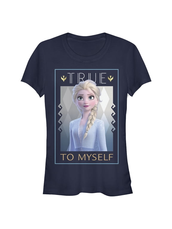 Junior's Frozen 2 Elsa True To Myself Poster Graphic Tee Navy Blue X Large