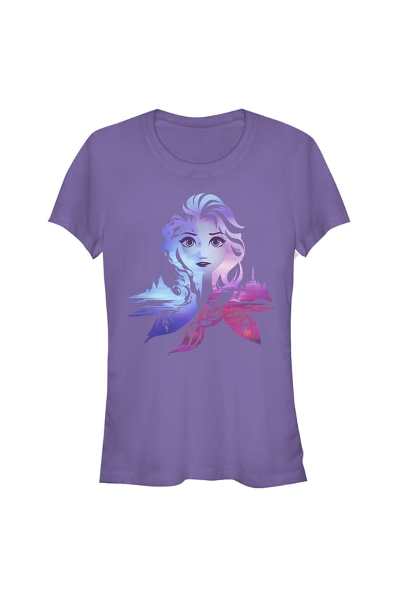 Junior's Frozen 2 Elsa Two Tone Gradient Portrait Graphic Tee Purple Small