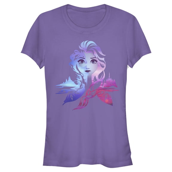Junior's Frozen 2 Elsa Two Tone Gradient Portrait Graphic Tee Purple X Large