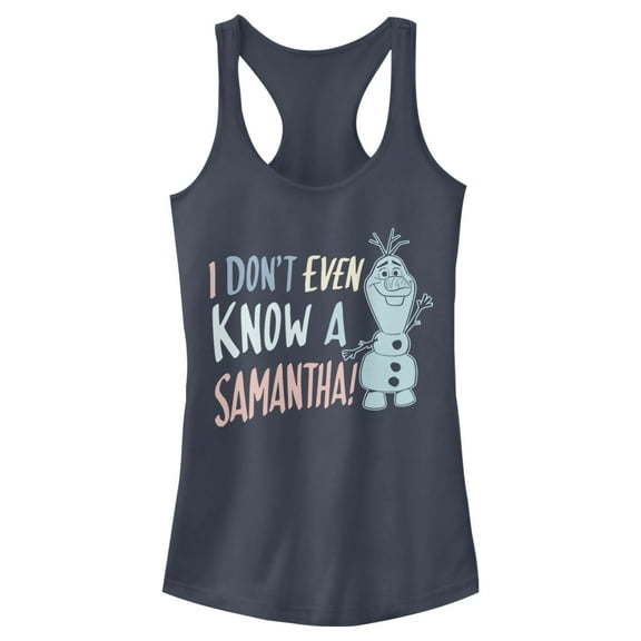 Junior's Frozen 2 I Don't Even Know a Samantha Olaf Racerback Tank Top Indigo Medium